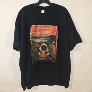 Peanuts Charlie Brown Scream Artsy T-Shirt size L black short sleeve